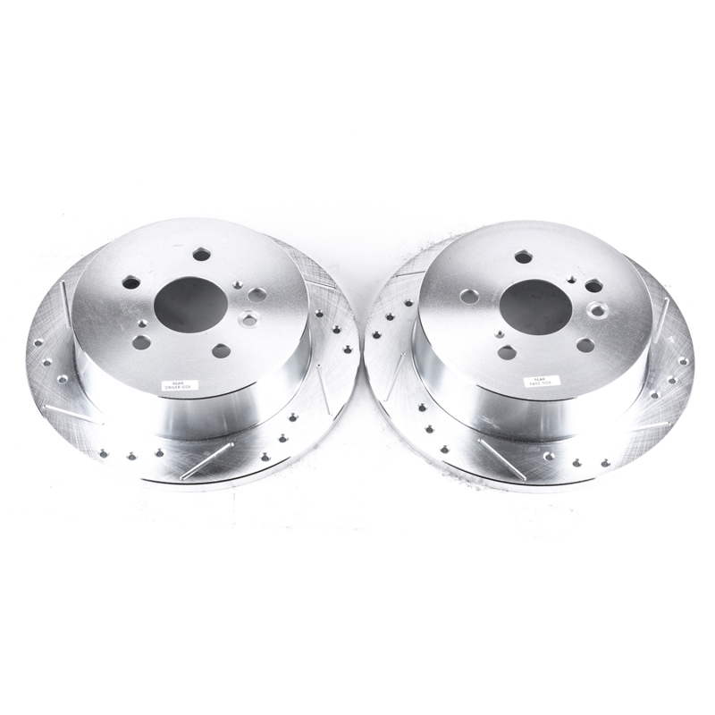 Toyota Sienna Brake Rotors (2) - Rear - PowerStop - Evolution Drilled & Slotted - Silver - `04-`10