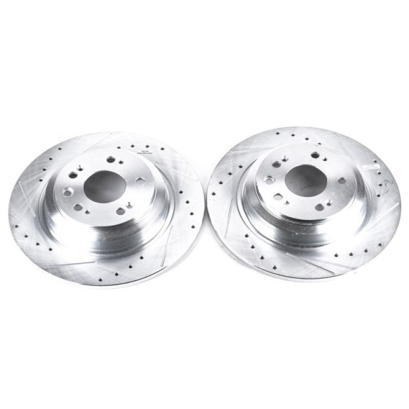 Acura TL Brake Rotors (2) - Rear - PowerStop - Evolution Drilled & Slotted - Silver - `09-`14