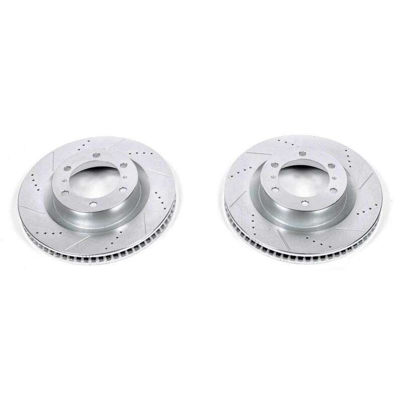 Toyota 4Runner Brake Rotors (2) - Front - PowerStop - Evolution Drilled & Slotted - Silver Zinc - `10-`24