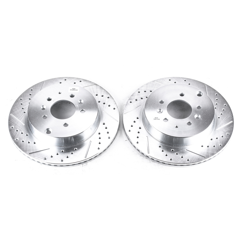 Mazda CX-9 Brake Rotors (2) - Rear - PowerStop - Evolution Drilled & Slotted - Silver - `07-`15