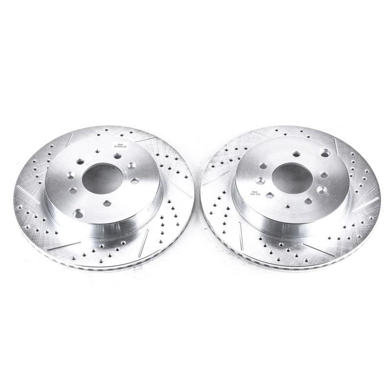 Mazda CX-9 Brake Rotors (2) - Rear - PowerStop - Evolution Drilled & Slotted - Silver - `07-`15