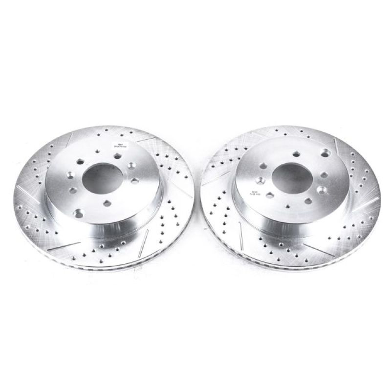 Mazda CX-9 Brake Rotors (2) - Rear - PowerStop - Evolution Drilled & Slotted - Silver - `07-`15