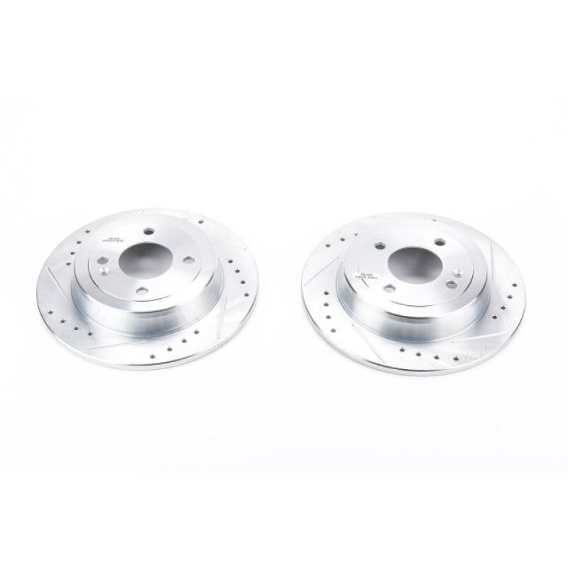 Hyundai Accent Brake Rotors (2) - Rear - PowerStop - Evolution Drilled & Slotted - Silver - `12-`19