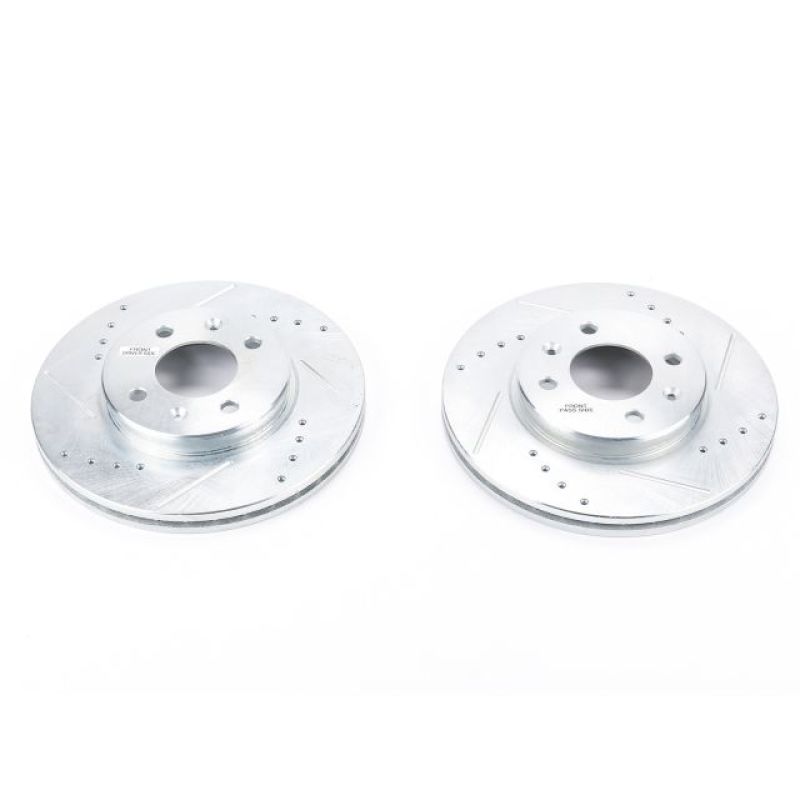 Hyundai Accent Brake Rotors (2) - Front - PowerStop - Evolution Drilled & Slotted - Silver - `12-`17