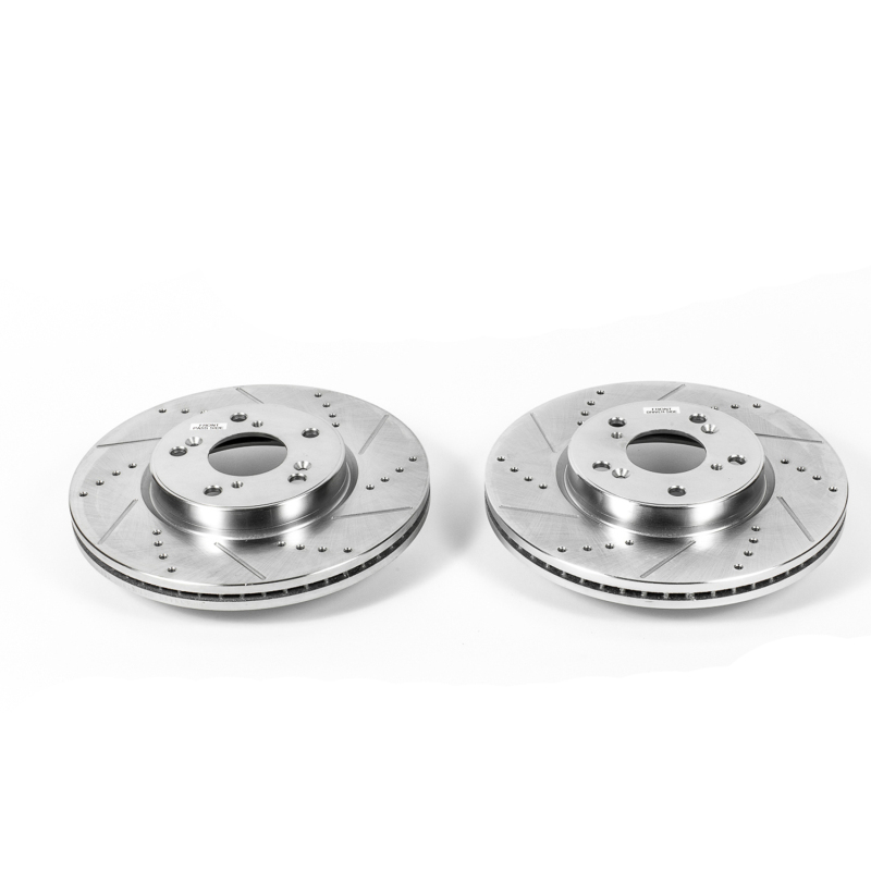 Honda Accord Brake Rotors (2) - Front - PowerStop - Evolution Drilled & Slotted - Silver - `13-`17