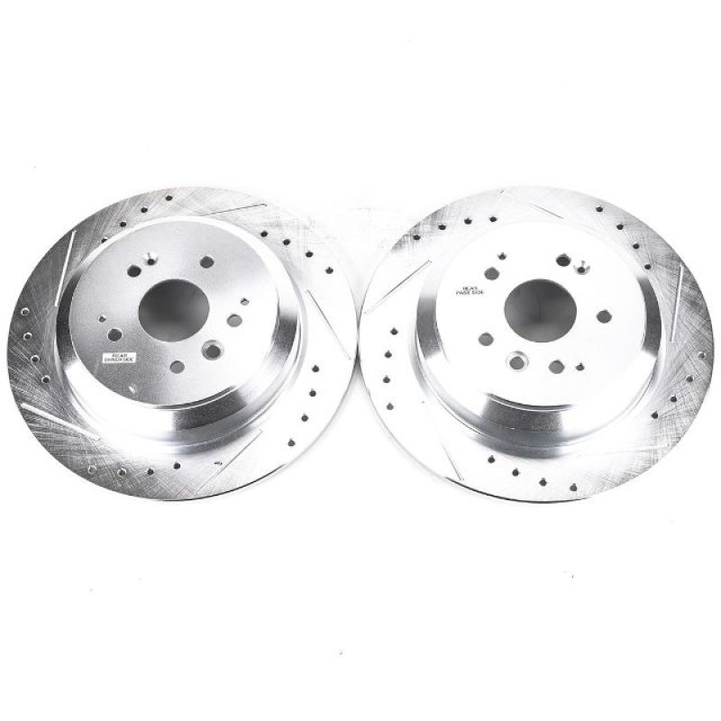 Acura MDX Brake Rotors (2) - Rear - PowerStop - Drilled & Slotted - Silver - `14-`16