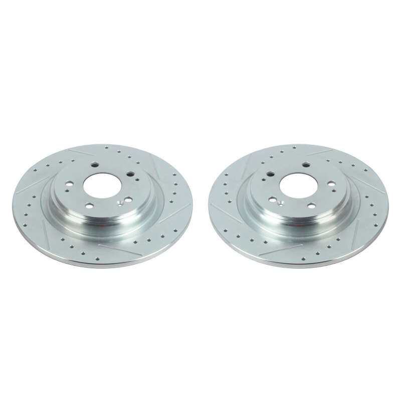 Acura MDX Brake Rotors (2) - Rear - PowerStop - Evolution Drilled & Slotted - Silver - `17-`20