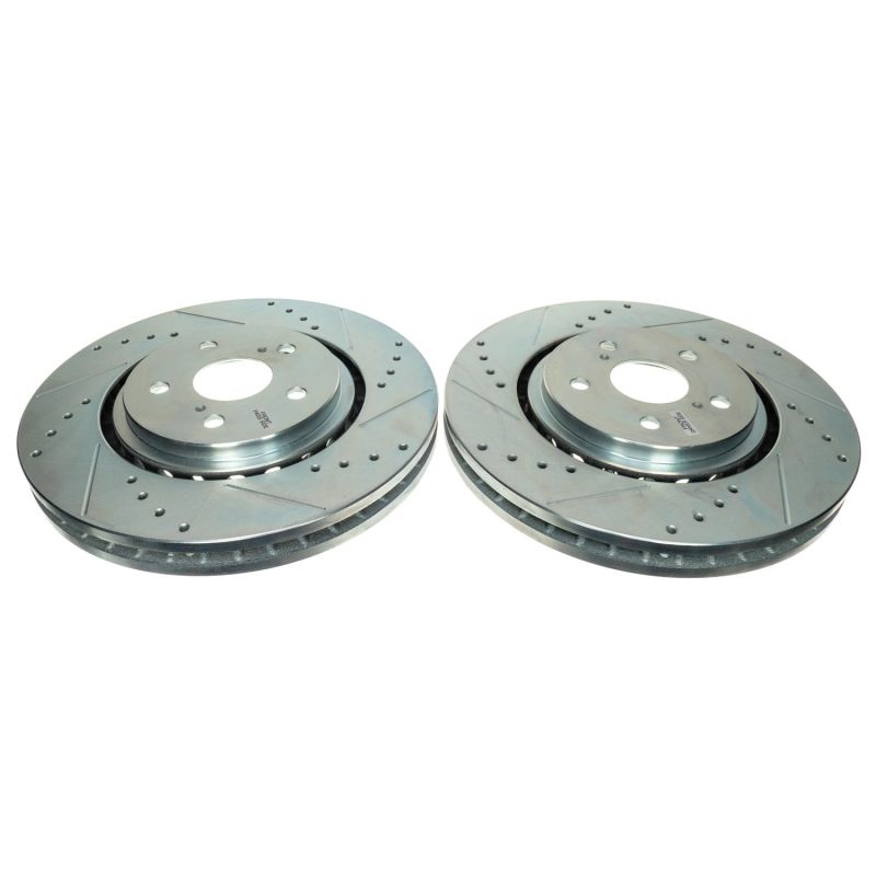Toyota Sienna Brake Rotors (2) - Front - PowerStop - Drilled & Slotted Zinc Plated - Silver - `21-`22