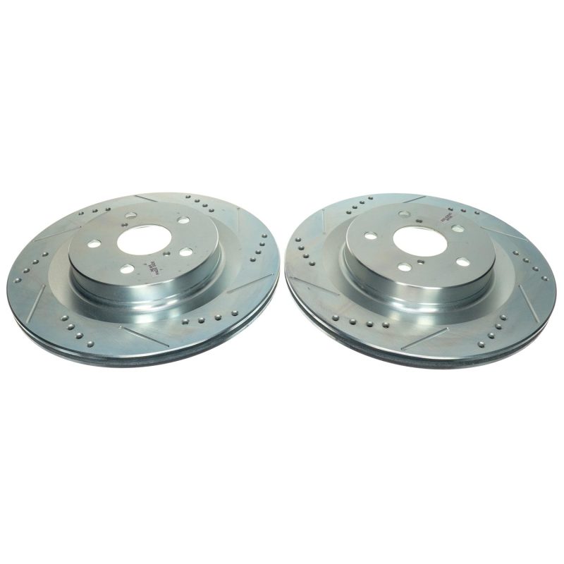 Toyota Sienna Brake Rotors (2) - Rear - PowerStop - Drilled & Slotted - Silver - `21-`22