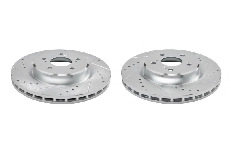 Acura TLX Brake Rotors (2) - Front - PowerStop - Drilled & Slotted Rotors - Silver - `21-`23