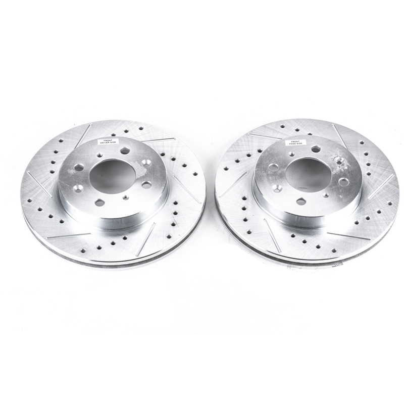Honda Insight Brake Rotors (2) - Front - PowerStop - Evolution Drilled & Slotted - Silver Zinc - `10-`14