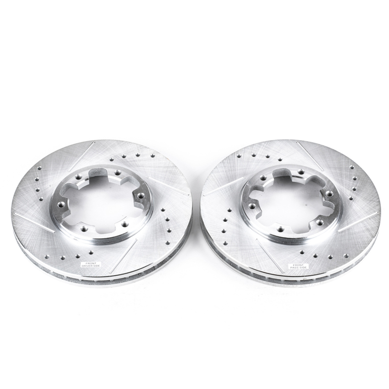 Nissan Frontier Brake Rotors (2) - Front - PowerStop - Evolution Drilled & Slotted - Silver - `03-`04