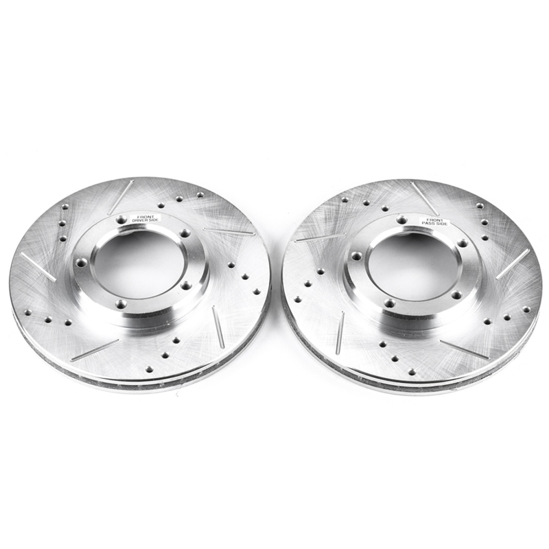 Toyota Tacoma Brake Rotors (2) - Front - PowerStop - Evolution Drilled & Slotted - Silver - `95-`04
