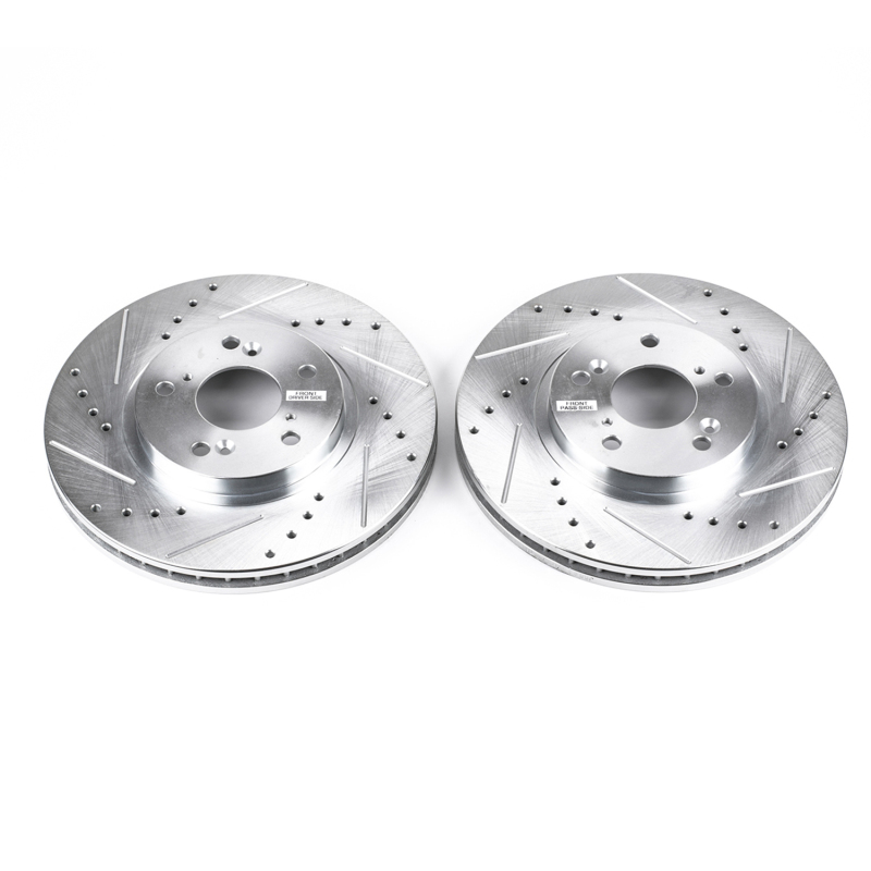 Acura CL Brake Rotors (2) - Front - PowerStop - Evolution Drilled & Slotted - Silver - `01-`03