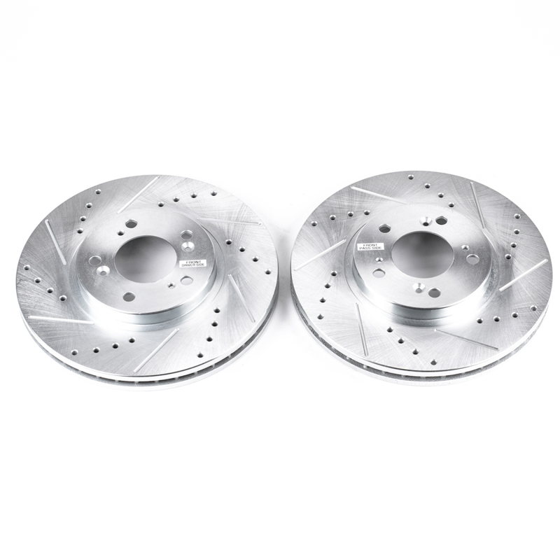 Acura RL Brake Rotors (2) - Front - PowerStop - Evolution Drilled & Slotted - Silver - `99-`04