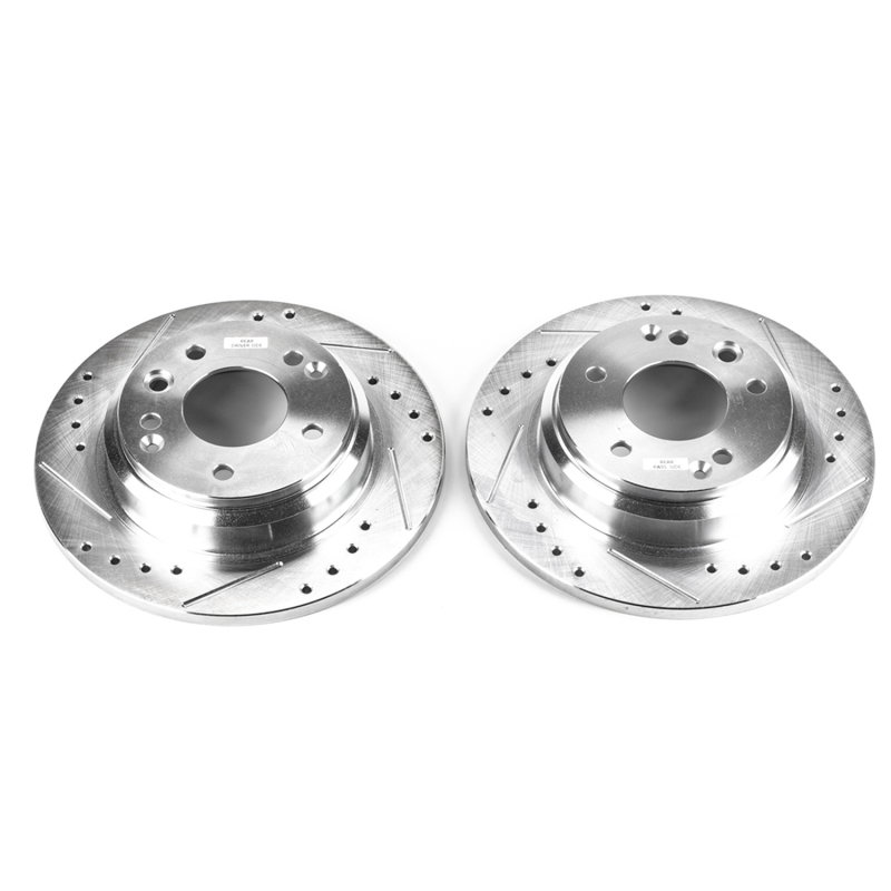 Acura RL Brake Rotors (2) - Rear - PowerStop - Drilled & Slotted - Silver - `99-`01