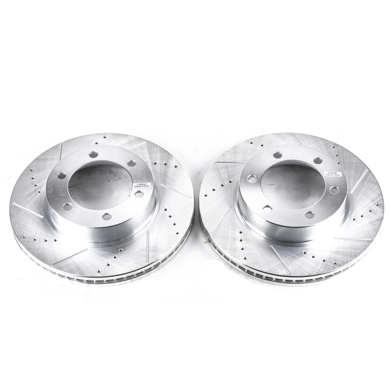 Toyota Sequoia Brake Rotors (2) - Front - PowerStop - Evolution Drilled & Slotted Zinc Plated - Silver - `01-`07
