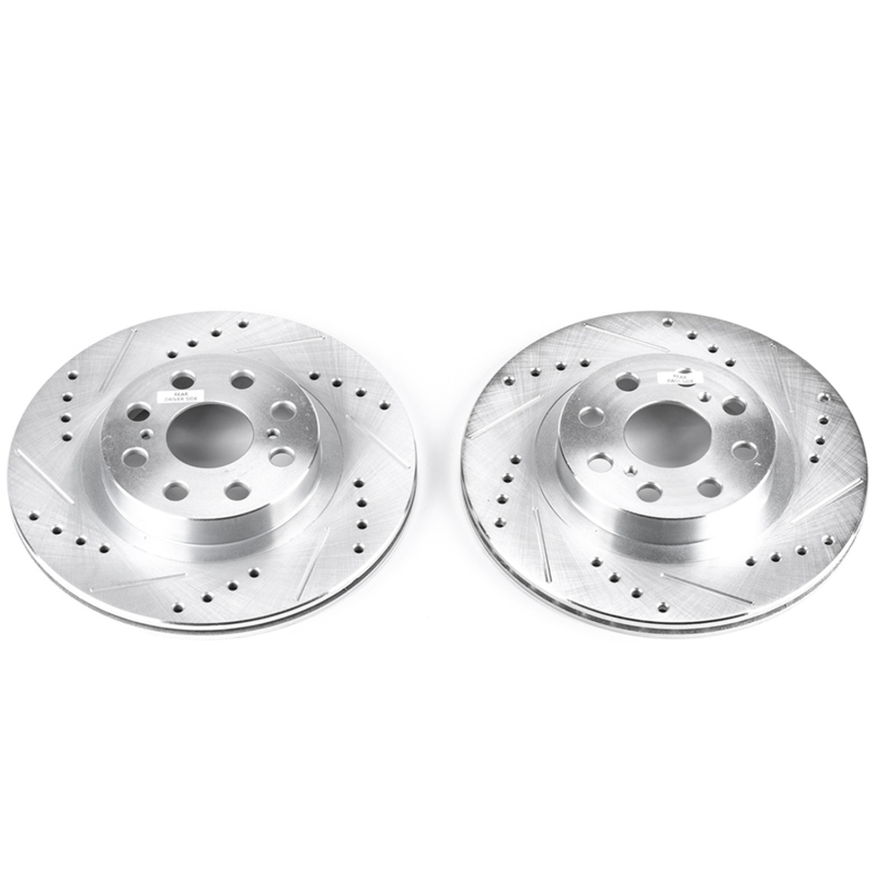 Toyota MR2 Spyder Brake Rotors (2) - Rear - PowerStop - Evolution Drilled & Slotted - Silver - `00-`05