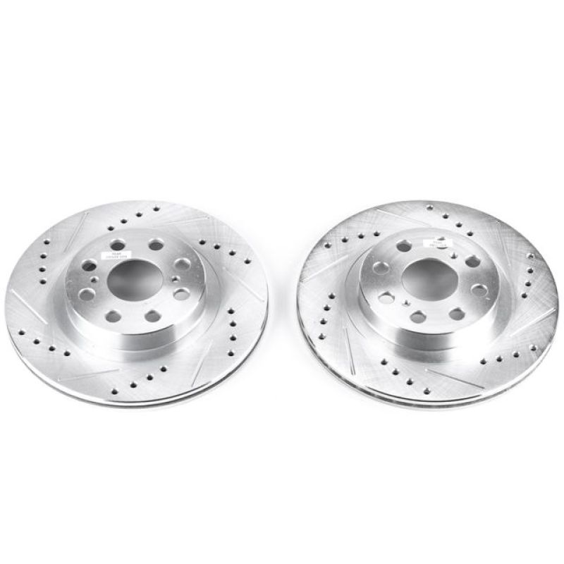Toyota MR2 Spyder Brake Rotors (2) - Rear - PowerStop - Evolution Drilled & Slotted - Silver - `00-`05