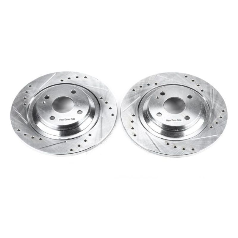 Mazda Miata Brake Rotors (2) - Rear - PowerStop - Evolution Drilled & Slotted - Silver - `01-`05
