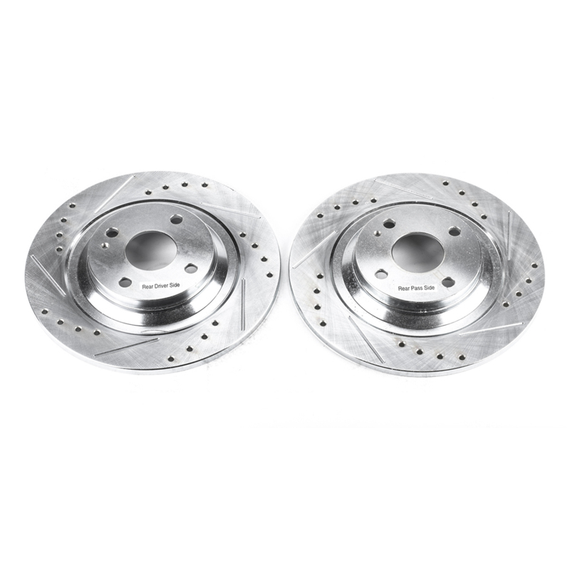 Mazda Miata Brake Rotors (2) - Rear - PowerStop - Evolution Drilled & Slotted - Silver - `01-`05