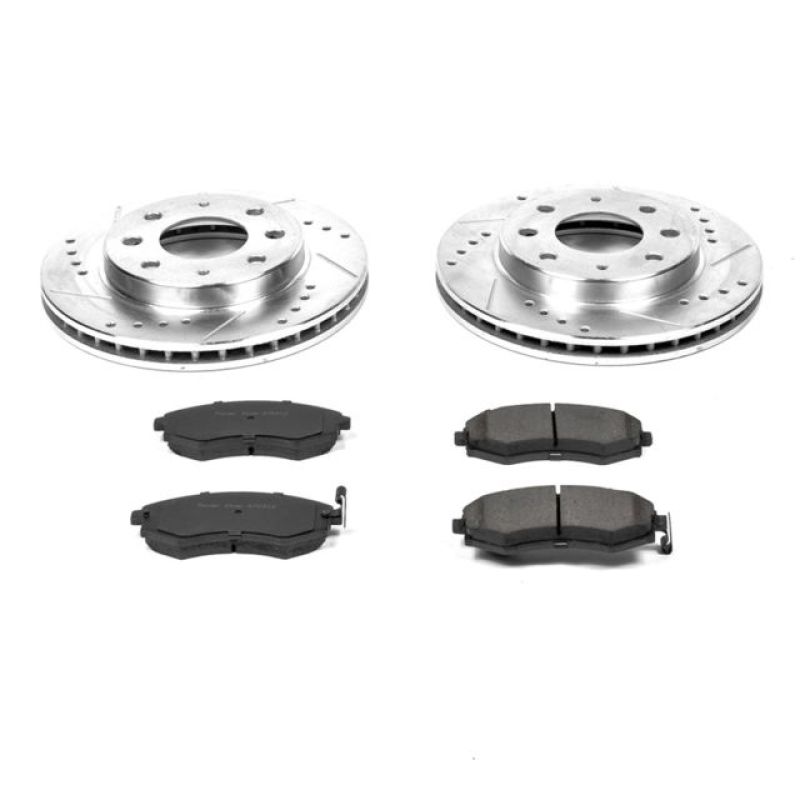 Hyundai Elantra Brake Kit - Front - PowerStop - Z23 Evolution Sport, Drilled & Slotted Rotors + Carbon-Fiber Ceramic Pads - `98-`01