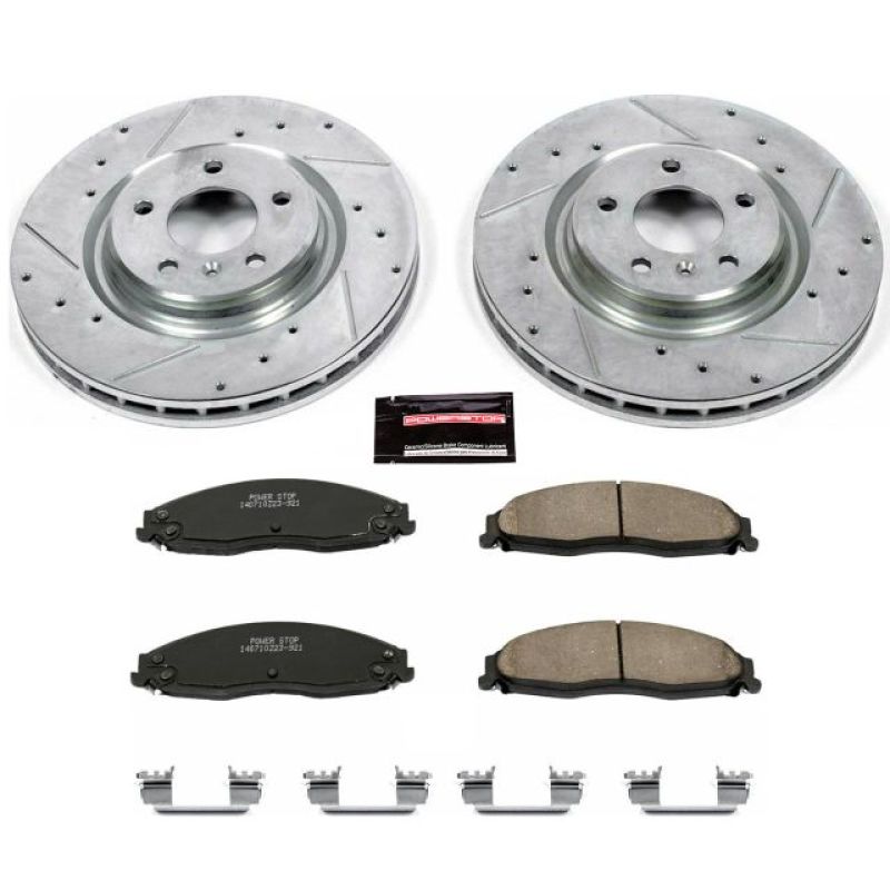 Pontiac Grand Prix Brake Kit - Front - PowerStop - Drilled & Slotted Rotors + Carbon-Fiber Ceramic Pads - `05-`08 Pontiac Grand Prix Brake Kit - Front - PowerStop - Drilled & Slotted Rotors + Carbon-Fiber Ceramic Pads - `05-`08