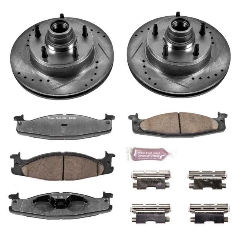 Ford E-150 Brake Kit - Front - PowerStop - Drilled & Slotted Rotors + Carbon-Fiber Ceramic Pads - 2003