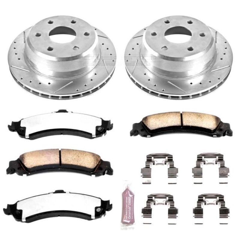 Cadillac Escalade Brake Kit - Rear - PowerStop - Drilled & Slotted Rotors + Carbon-Fiber Ceramic Pads - `02-`06