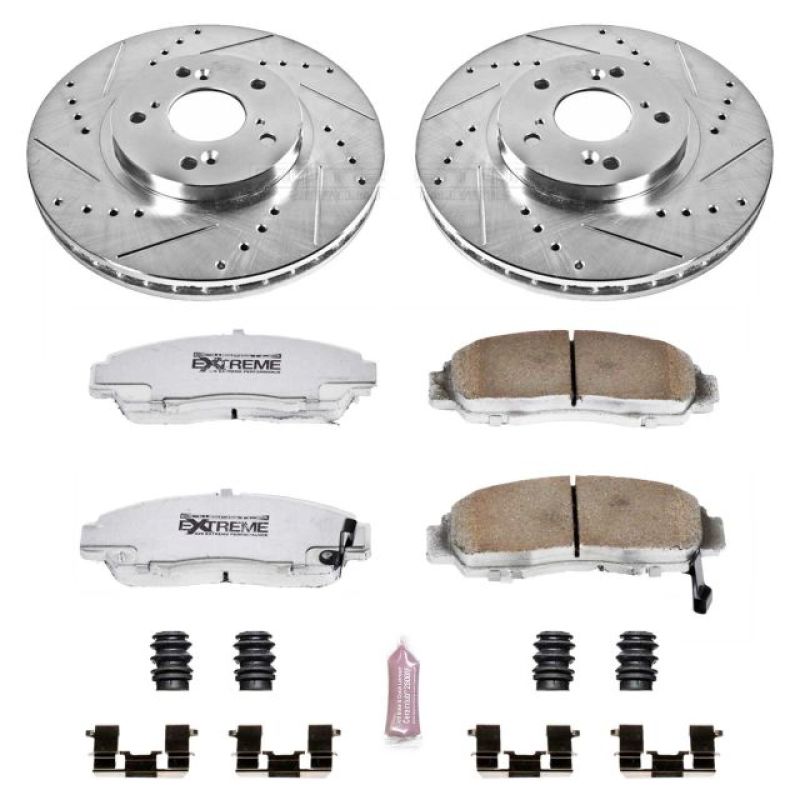 Acura CL Brake Kit - Front - PowerStop - Drilled & Slotted Rotors + Carbon-Fiber Ceramic Pads - `01-`03