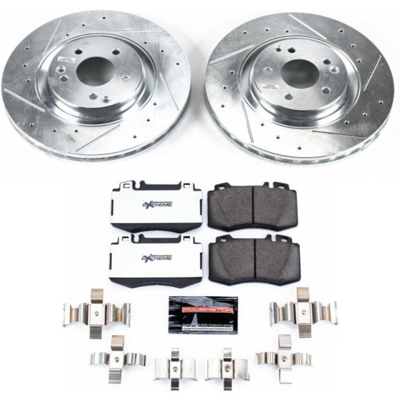 Mercedes-Benz C230 Brake Kit - Front - PowerStop - Z26 Street Warrior + Drilled & Slotted Rotors + Carbon-Fiber Ceramic Pads - 2004