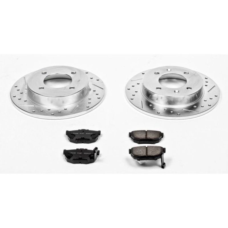 Hyundai Elantra Brake Kit - Rear - PowerStop - Drilled & Slotted Rotors + Carbon-Fiber Ceramic Pads - `97-`06
