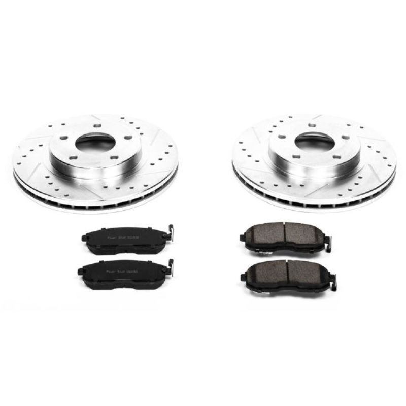 Nissan Maxima Brake Kit - Front - PowerStop - Drilled & Slotted Rotors + Carbon-Fiber Ceramic Pads - `99-`01