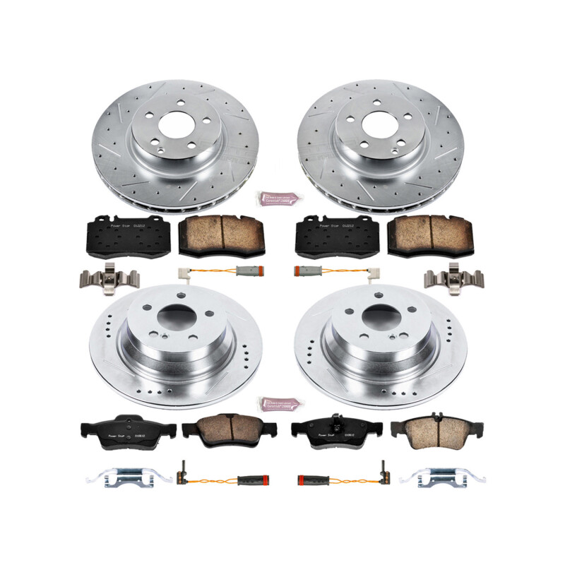 Mercedes-Benz E350 Brake Kit - Front + Rear - PowerStop - Drilled & Slotted Rotors + Carbon-Fiber Ceramic Pads - 2006