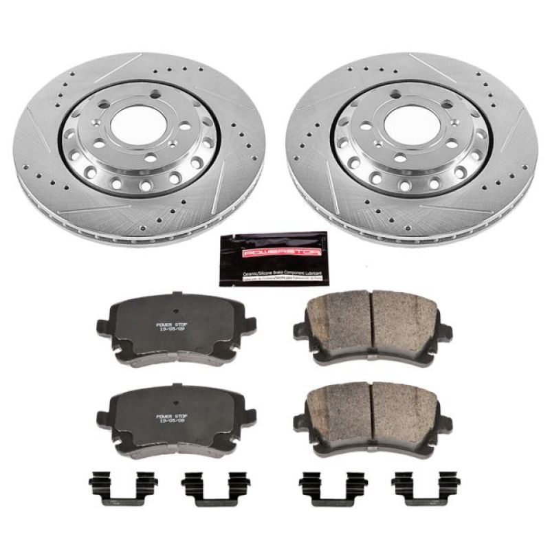 Audi A8 Quattro Brake Kit - Rear - PowerStop - Drilled & Slotted Rotors + Carbon-Fiber Ceramic Pads - `03-`10