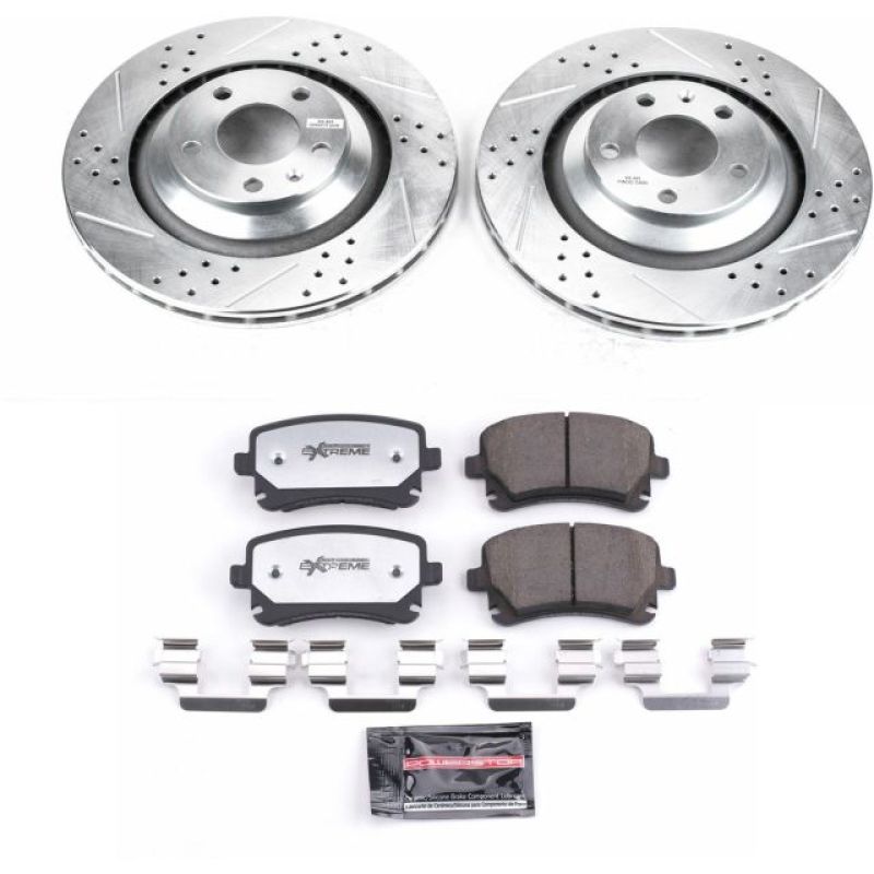 Audi A6 Quattro Brake Kit - Rear - PowerStop - Drilled & Slotted Rotors + Carbon-Fiber Ceramic Pads - `05-`11