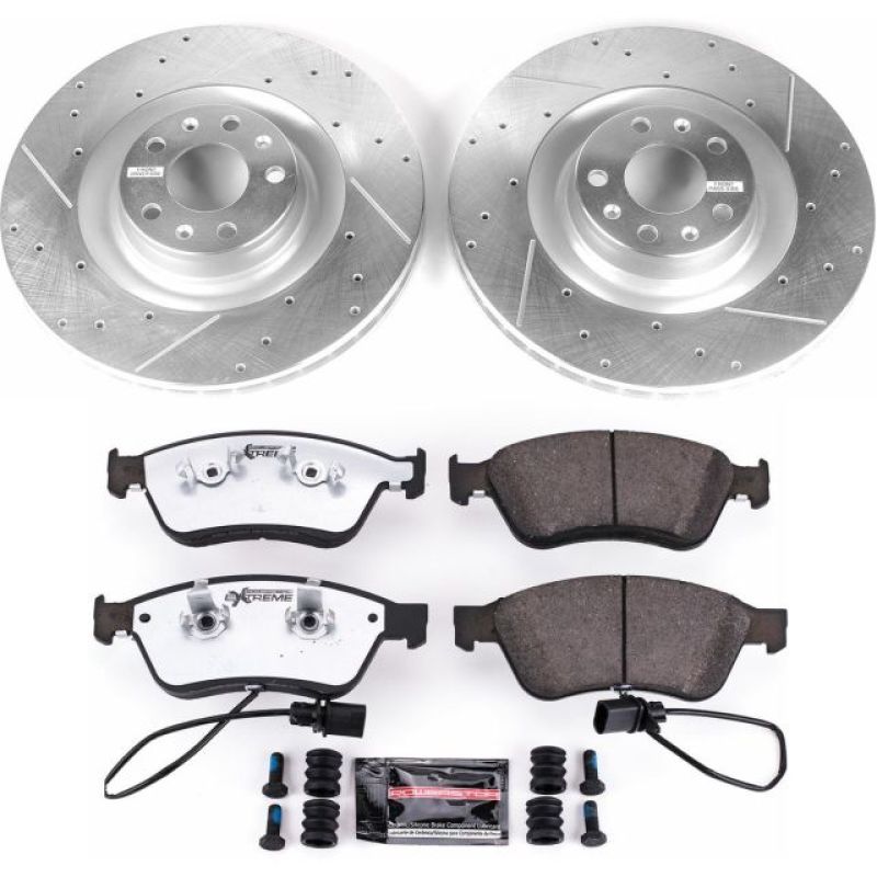 Audi A6 Quattro Brake Kit - Front - PowerStop - Drilled & Slotted Rotors + Carbon-Fiber Ceramic Pads - `09-`11