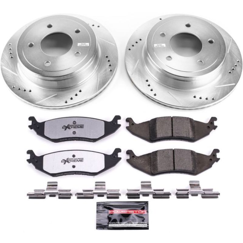 Ford E-150 Brake Kit - Rear - PowerStop - Z36 Truck & Tow Brake Upgrade Kit with Drilled & Slotted Rotors + Carbon-Fiber Ceramic Pads - `04-`06
