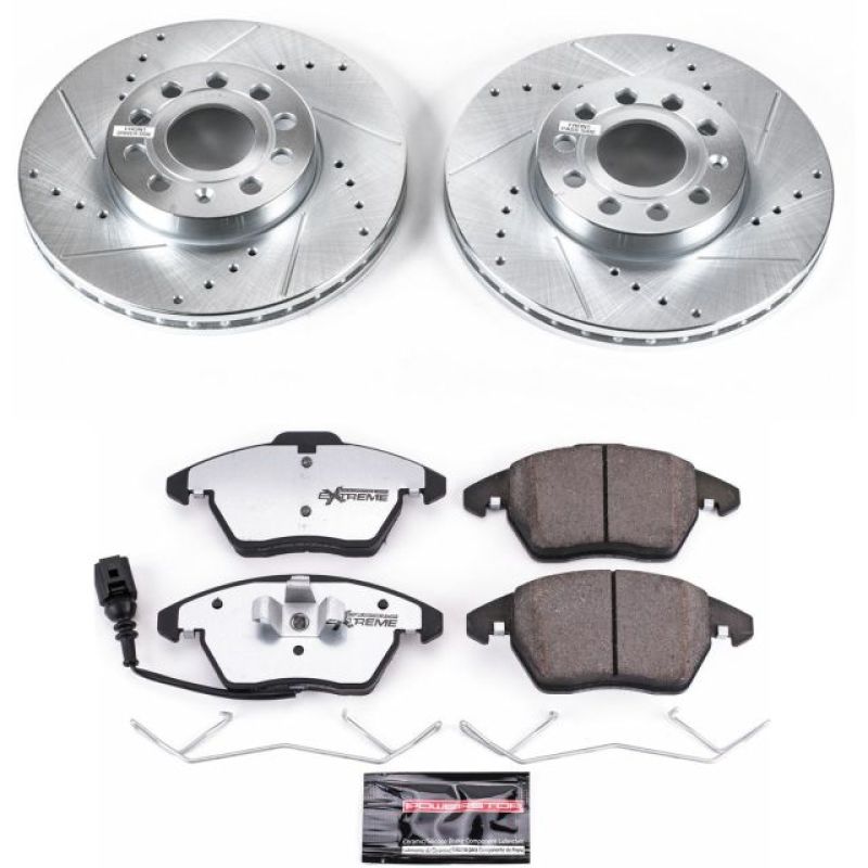 Audi A3 Brake Kit - Front - PowerStop - Drilled & Slotted Rotors + Carbon-Fiber Ceramic Pads - `10-`12