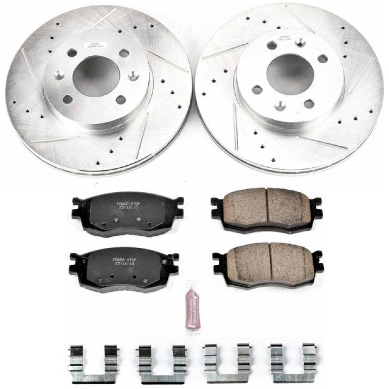 Hyundai Accent Brake Kit - Front - PowerStop - Drilled & Slotted Rotors + Carbon-Fiber Ceramic Pads - `06-`11