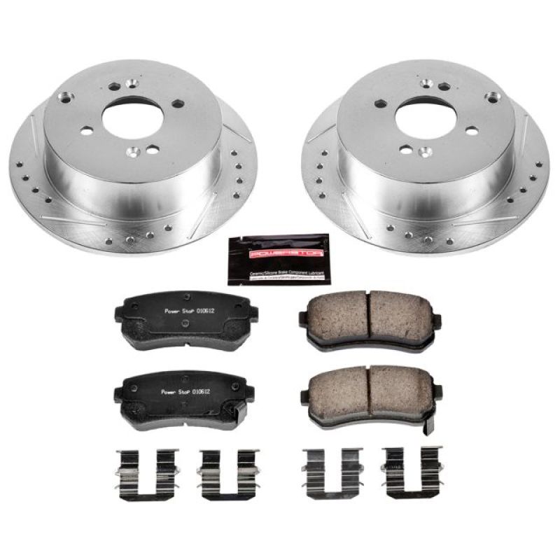 Hyundai Accent Brake Kit - Rear - PowerStop - Drilled & Slotted Rotors + Carbon-Fiber Ceramic Pads - `06-`07