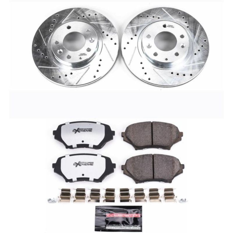 Mazda MX-5 Miata Brake Kit - Front - PowerStop - Z26 Street Warrior + Drilled & Slotted Rotors + Carbon-Fiber Ceramic Pads - `06-`15