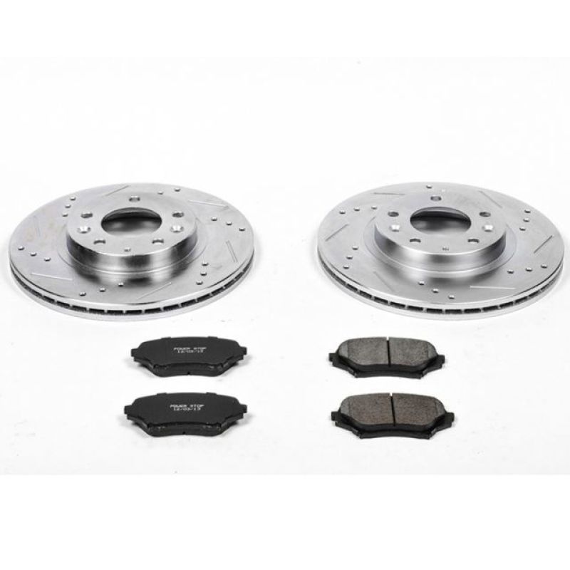 Mazda MX-5 Miata Brake Kit - Front - PowerStop - Drilled & Slotted Rotors + Carbon-Fiber Ceramic Pads - `06-`15
