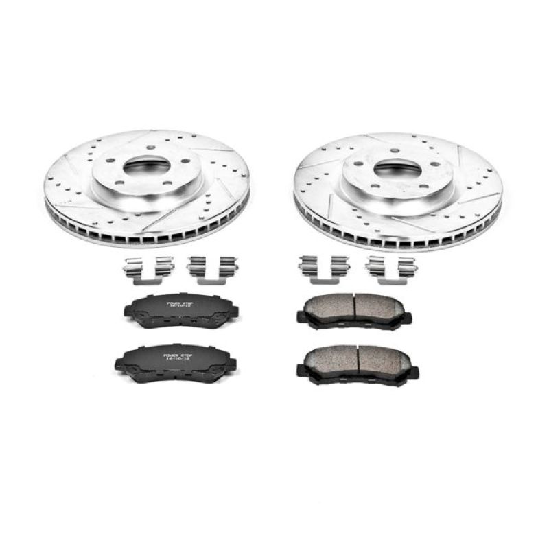 Nissan Rogue Brake Kit - Front - PowerStop - Drilled & Slotted Rotors + Carbon-Fiber Ceramic Pads - `08-`14