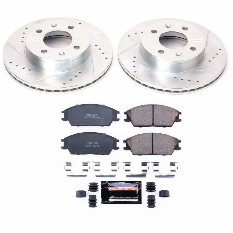 Hyundai Accent Brake Kit - Front - PowerStop - Z23 Evolution Sport, Drilled & Slotted Rotors + Carbon-Fiber Ceramic Pads - `03-`05
