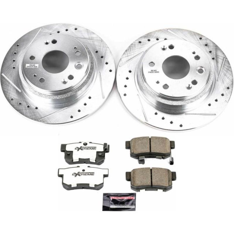 Acura RL Brake Kit - Rear - PowerStop - Drilled & Slotted Rotors + Carbon-Fiber Ceramic Pads - `02-`04