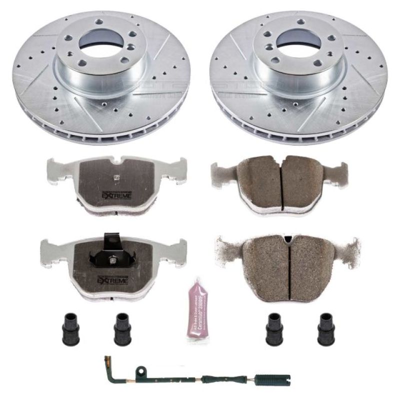 BMW 540i Brake Kit - Front - PowerStop - Z26 Street Warrior + Drilled & Slotted Rotors + Carbon-Fiber Ceramic Pads - `97-`00