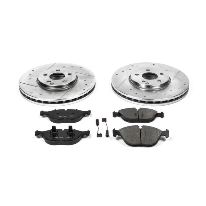 Mercedes-Benz S430 Brake Kit - Front - PowerStop - Z23 Evolution Sport: Drilled & Slotted Rotors + Carbon-Fiber Ceramic Pads - `03-`06