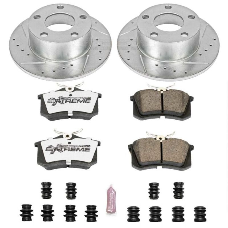 Audi A6 Brake Kit - Rear - PowerStop - Drilled & Slotted Rotors + Carbon-Fiber Ceramic Pads - `98-`04