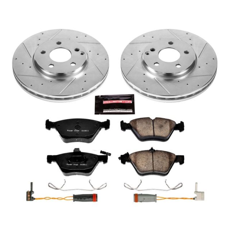 Mercedes-Benz E320 Brake Kit - Front - PowerStop - Z23 Evolution Sport + Drilled/Slotted Rotors + Carbon-Fiber Ceramic Pads - `04-`05